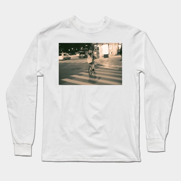 Girl on Bicycle Long Sleeve T-Shirt by cinema4design